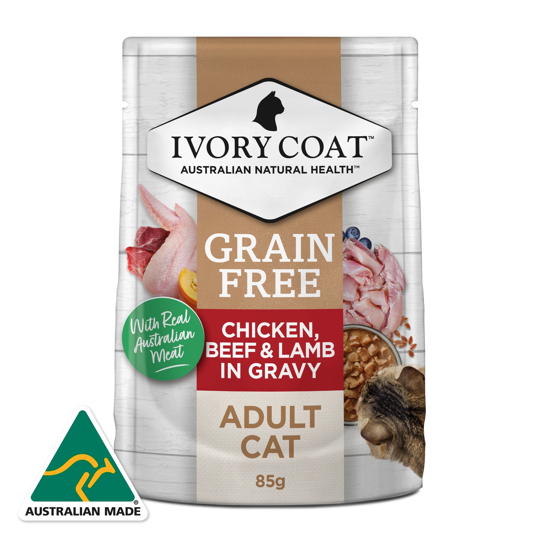 Grain Free Adult Wet Cat Food Chicken, Beef & Lamb in Gravy