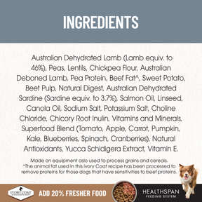 Ivory Coat™ Grain Free Adult Dog Lamb & Sardine Dry Food
