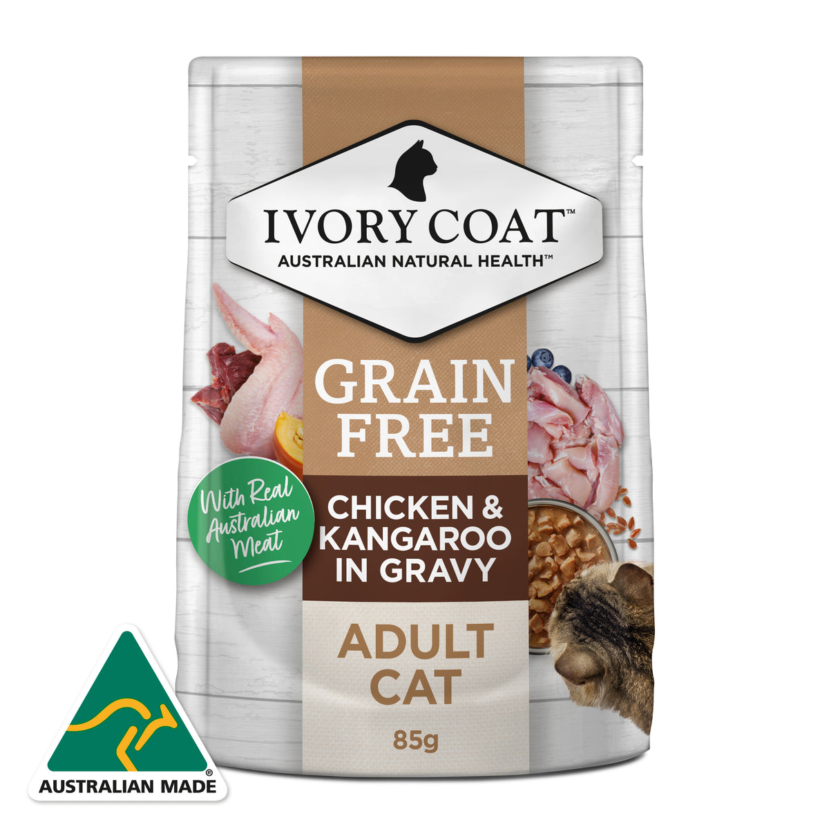Grain Free Adult Wet Cat Food Chicken & Kangaroo in Gravy 85gx12